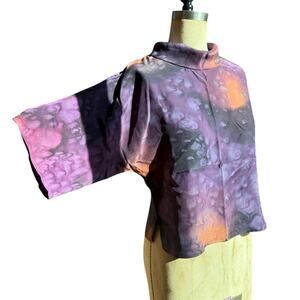 Sachiko Japanese tie dye silk purple pink black abstract silk blouse Size S